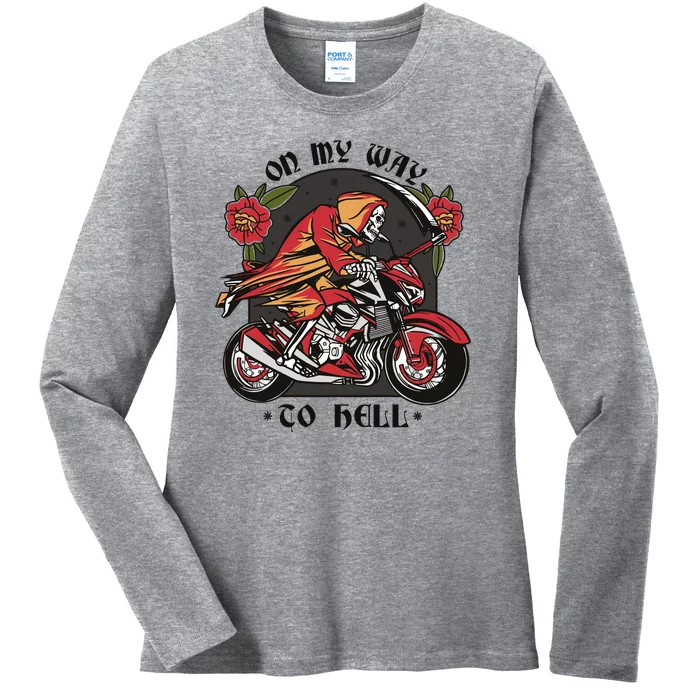 On My Way To Hell Motorcycle Ladies Long Sleeve Shirt