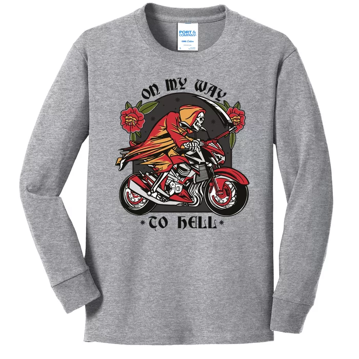 On My Way To Hell Motorcycle Kids Long Sleeve Shirt