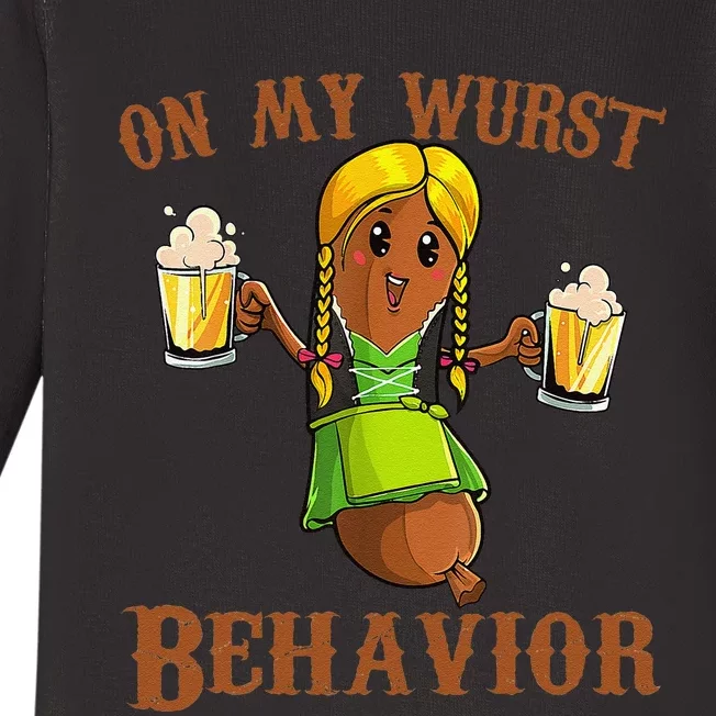 On My Wurst Behavior Bratwurst German Oktoberfest Funny Gift Baby Long Sleeve Bodysuit