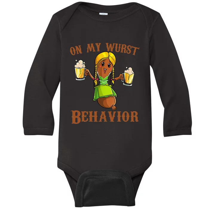 On My Wurst Behavior Bratwurst German Oktoberfest Funny Gift Baby Long Sleeve Bodysuit