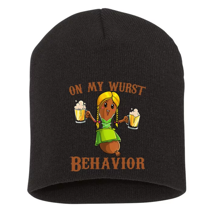 On My Wurst Behavior Bratwurst German Oktoberfest Funny Gift Short Acrylic Beanie