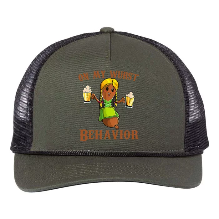 On My Wurst Behavior Bratwurst German Oktoberfest Funny Gift Retro Rope Trucker Hat Cap