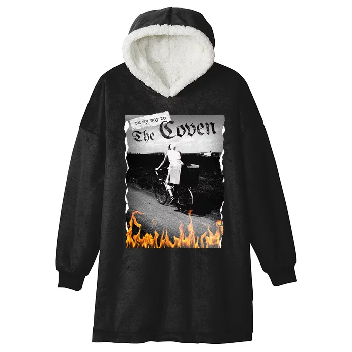 On My Way To The Coven Collage Flames Hooded Wearable Blanket