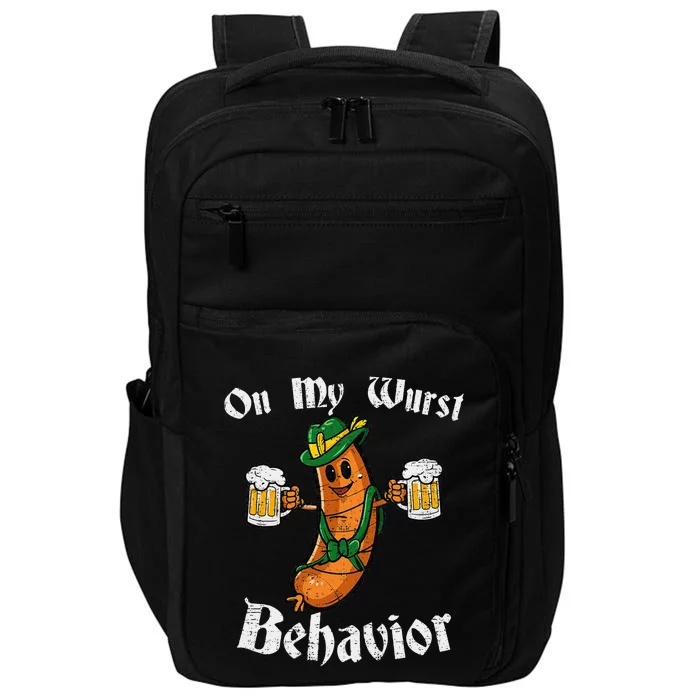 On My Wurst Behavior Funny Bratwurst German Oktoberfest Impact Tech Backpack