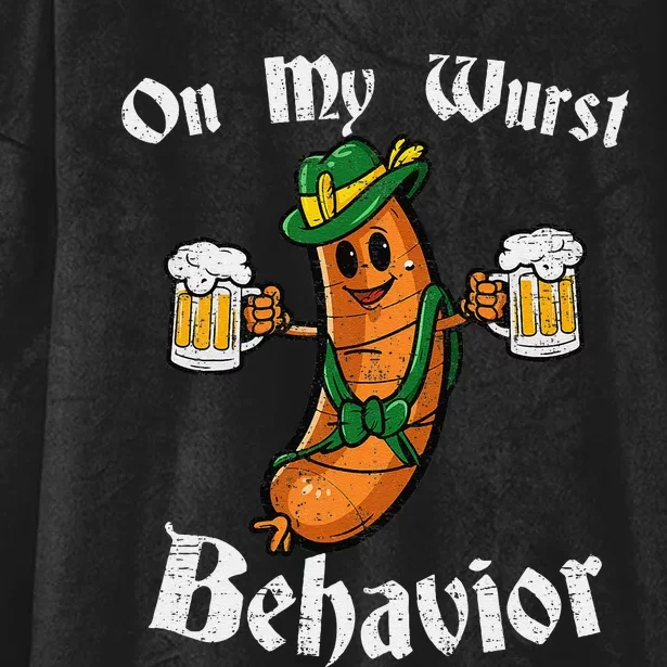 On My Wurst Behavior Funny Bratwurst German Oktoberfest Hooded Wearable Blanket