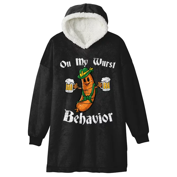 On My Wurst Behavior Funny Bratwurst German Oktoberfest Hooded Wearable Blanket