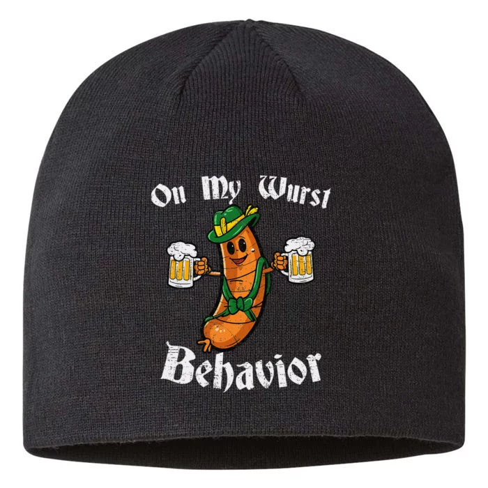 On My Wurst Behavior Funny Bratwurst German Oktoberfest 8 1/2in Sustainable Knit Beanie