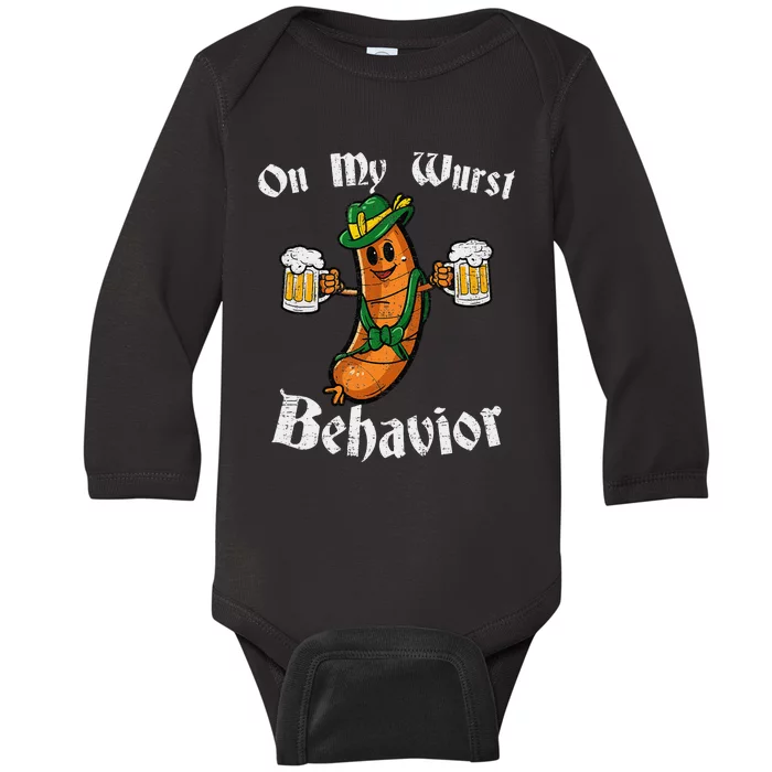 On My Wurst Behavior Funny Bratwurst German Oktoberfest Baby Long Sleeve Bodysuit