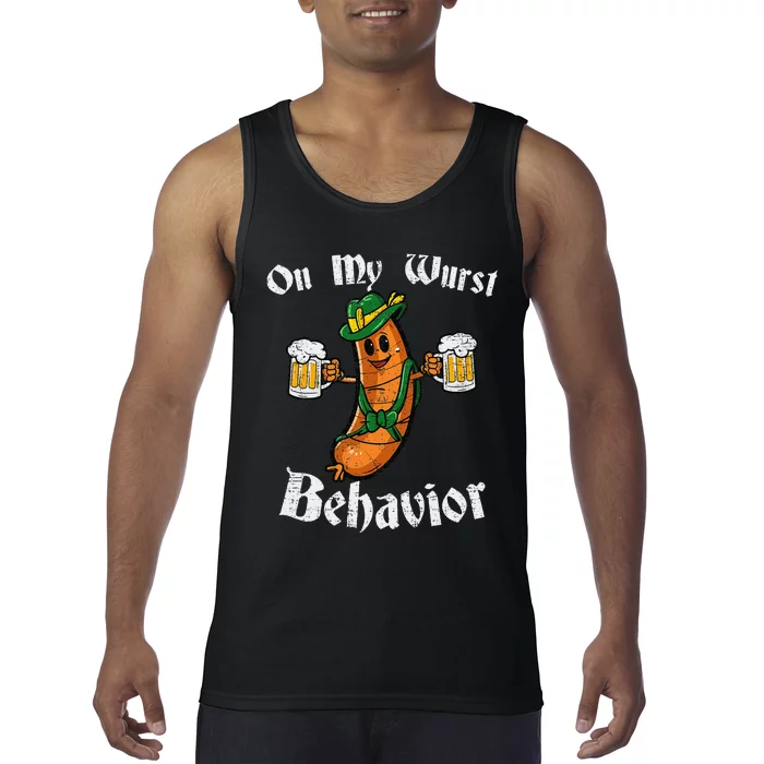 On My Wurst Behavior Funny Bratwurst German Oktoberfest Tank Top