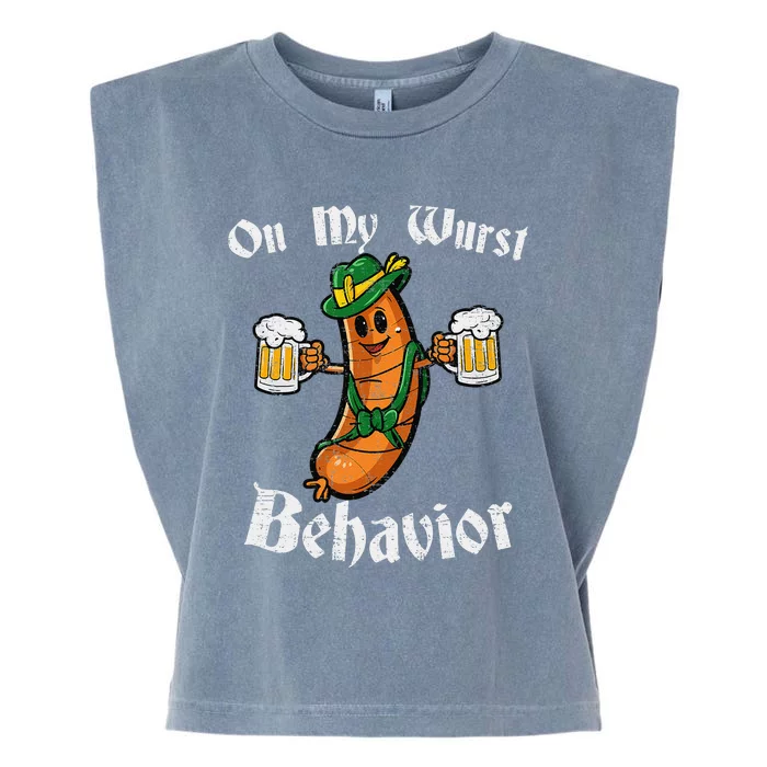 On My Wurst Behavior Funny Bratwurst German Oktoberfest Garment-Dyed Women's Muscle Tee