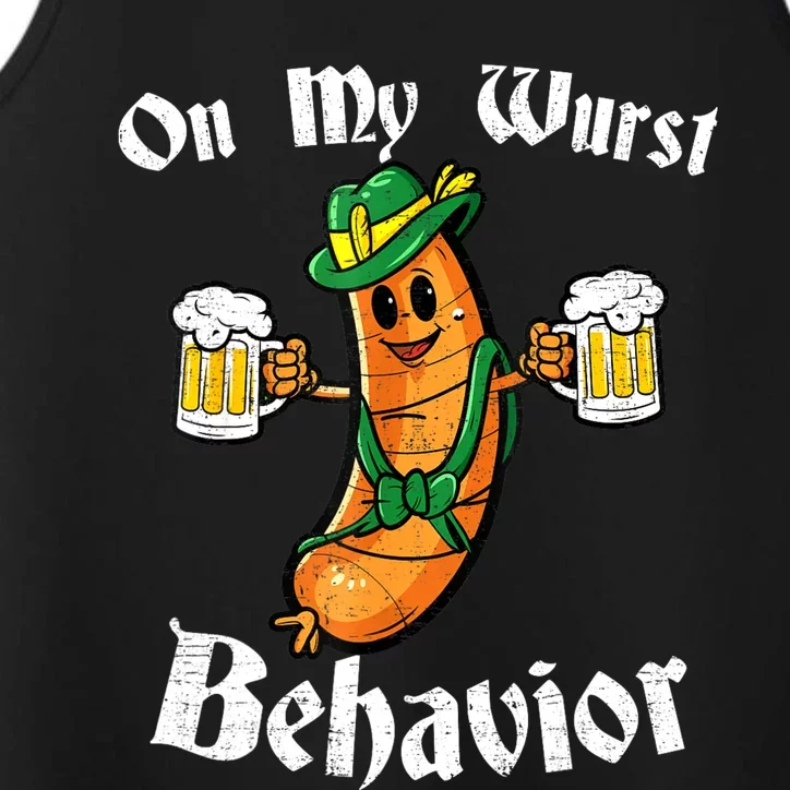 On My Wurst Behavior Funny Bratwurst German Oktoberfest Performance Tank