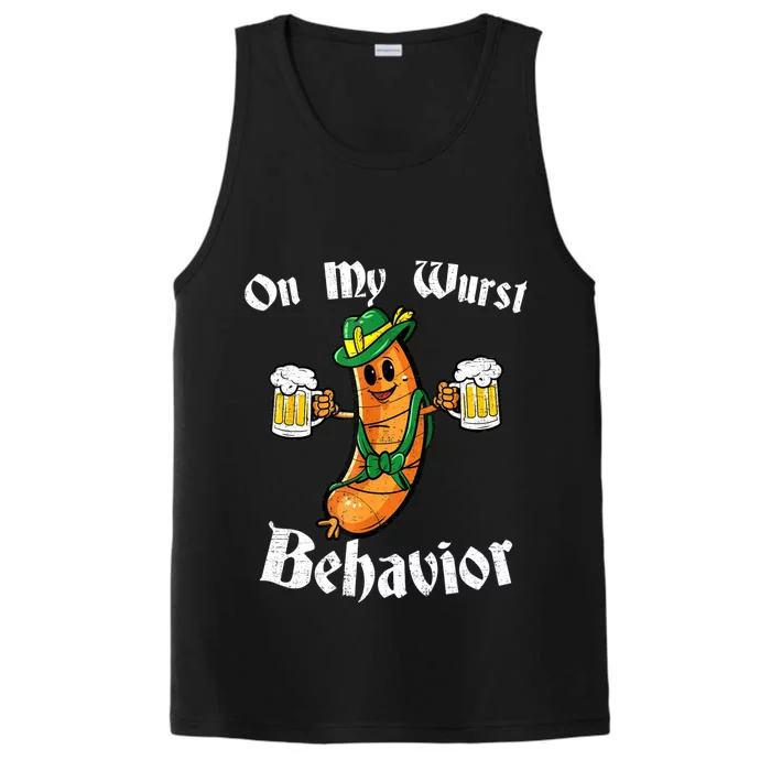 On My Wurst Behavior Funny Bratwurst German Oktoberfest Performance Tank