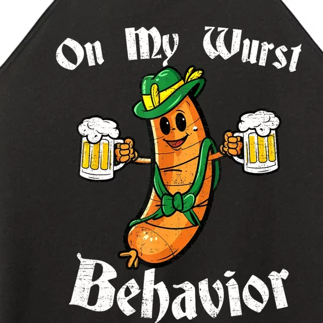 On My Wurst Behavior Funny Bratwurst German Oktoberfest Women’s Perfect Tri Rocker Tank