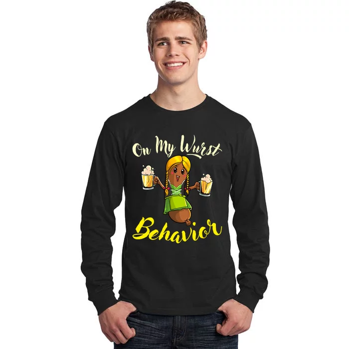 On My Wurst Behavior Funny Bratwurst German Oktoberfest Tall Long Sleeve T-Shirt