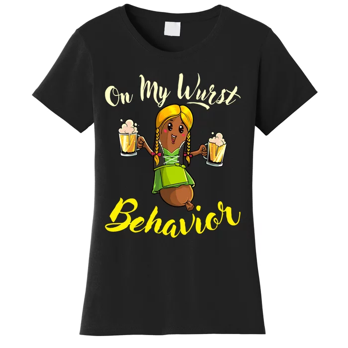 On My Wurst Behavior Funny Bratwurst German Oktoberfest Women's T-Shirt