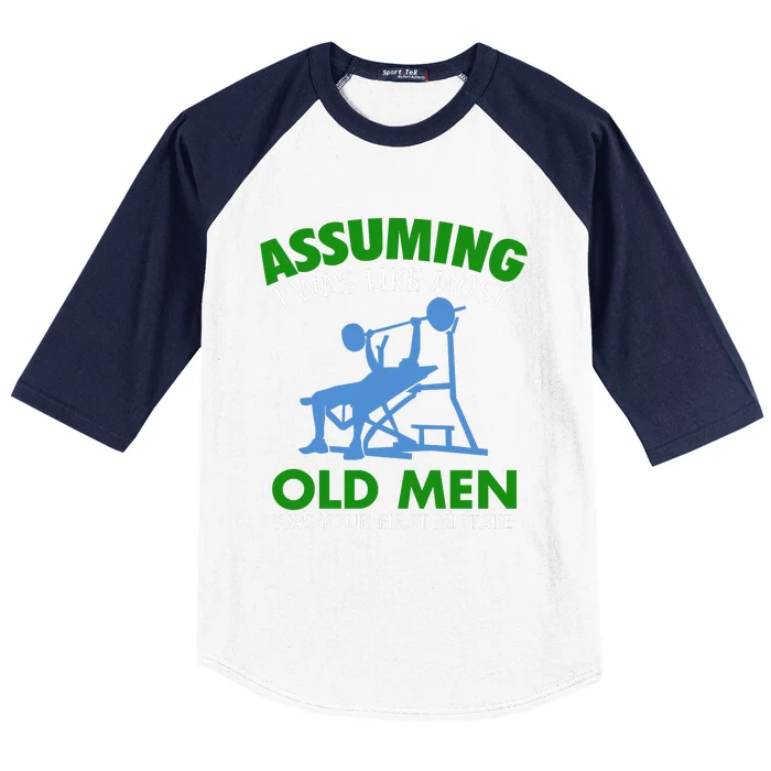 Old Man Weight Lifting Gift For Old Strong People Gift Baseball Sleeve Shirt