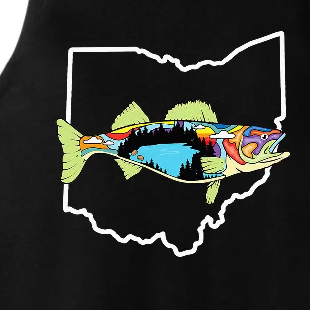 Ohio Map Walleye Fishing Freshwater Fisherman Walleye Fish Ladies Tri-Blend Wicking Tank