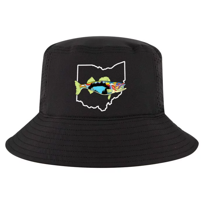 Ohio Map Walleye Fishing Freshwater Fisherman Walleye Fish Cool Comfort Performance Bucket Hat