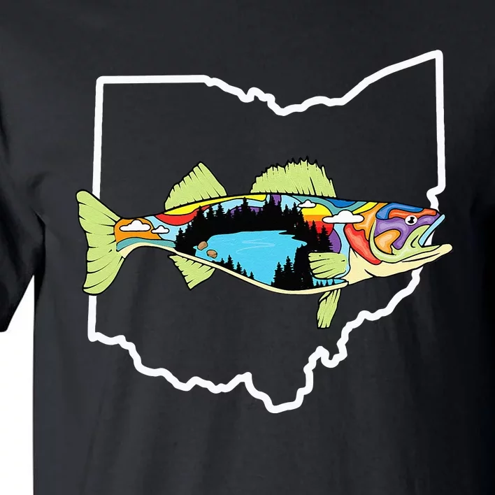 Ohio Map Walleye Fishing Freshwater Fisherman Walleye Fish Tall T-Shirt