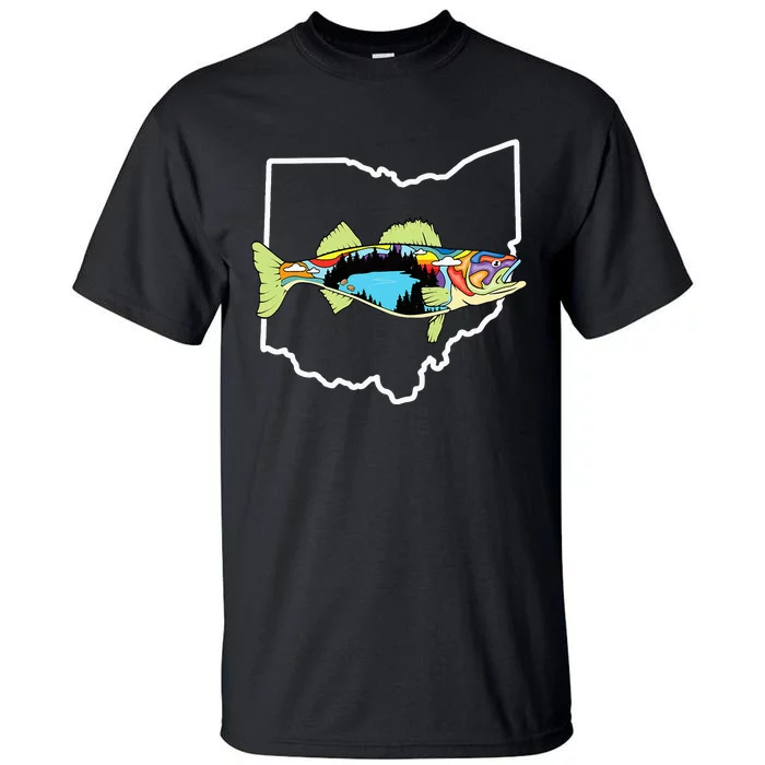 Ohio Map Walleye Fishing Freshwater Fisherman Walleye Fish Tall T-Shirt