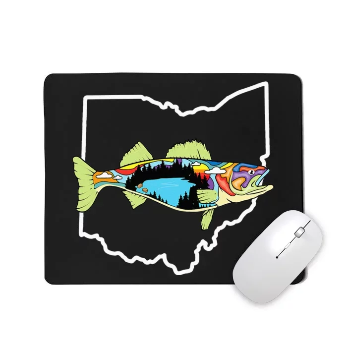 Ohio Map Walleye Fishing Freshwater Fisherman Walleye Fish Mousepad