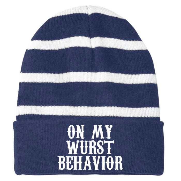 On My Wurst Behavior Oktoberfest Festive Striped Beanie with Solid Band