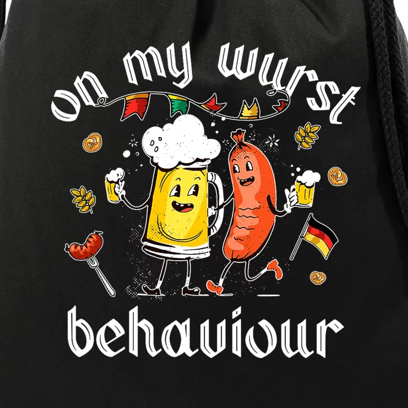 On My Wurst Behavior Funny Bratwurst German Oktoberfest Drawstring Bag