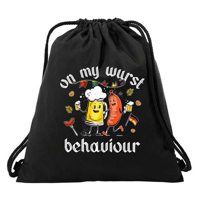 On My Wurst Behavior Funny Bratwurst German Oktoberfest Drawstring Bag