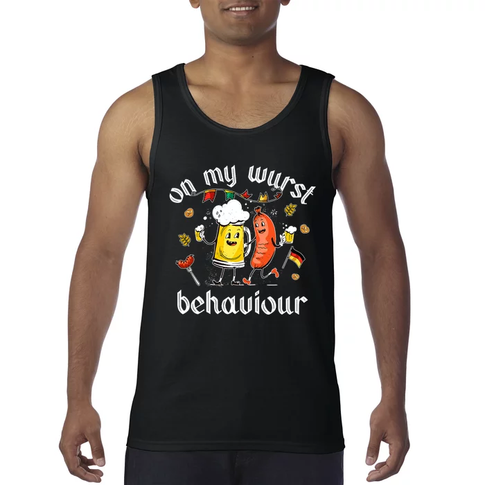 On My Wurst Behavior Funny Bratwurst German Oktoberfest Tank Top