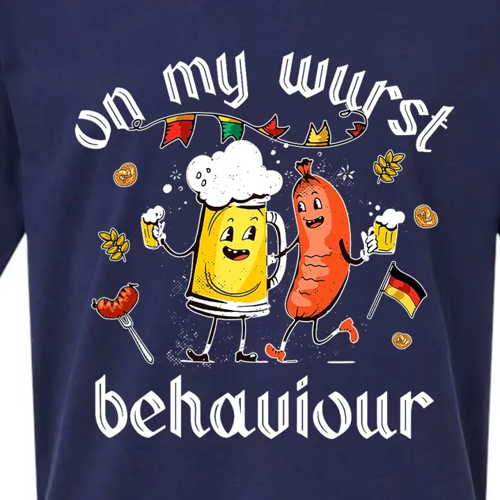 On My Wurst Behavior Funny Bratwurst German Oktoberfest Sueded Cloud Jersey T-Shirt