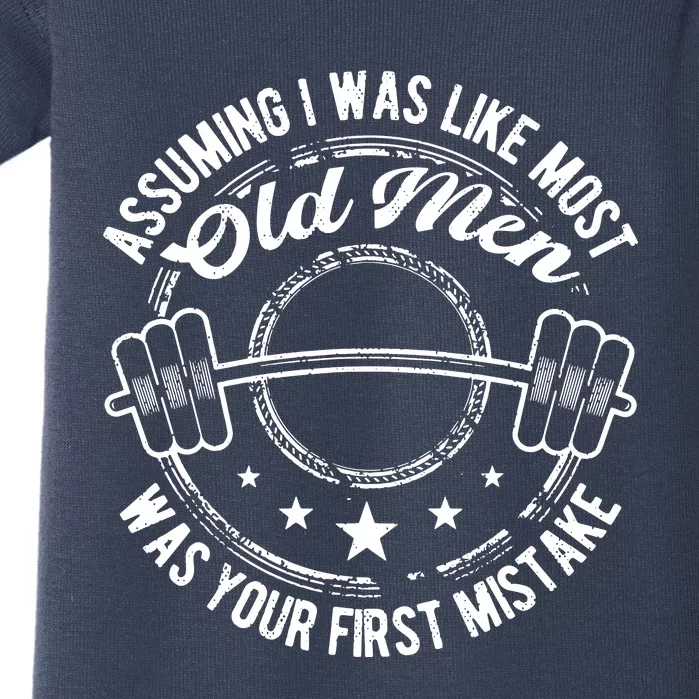 Old Man Weight Lifting Design For Old Strong People Baby Bodysuit