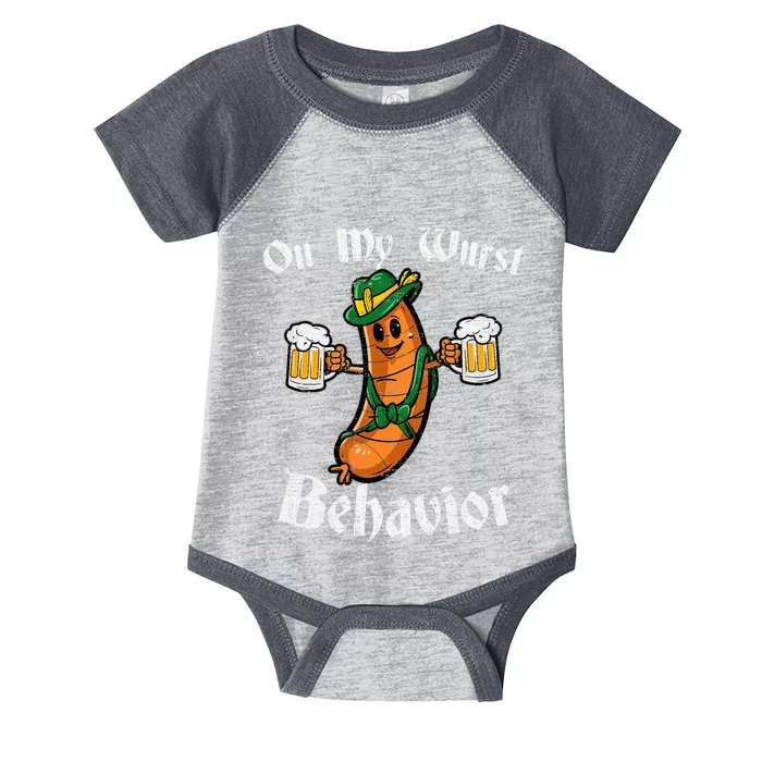 On My Wurst Behavior Funny Bratwurst German Oktoberfest Infant Baby Jersey Bodysuit