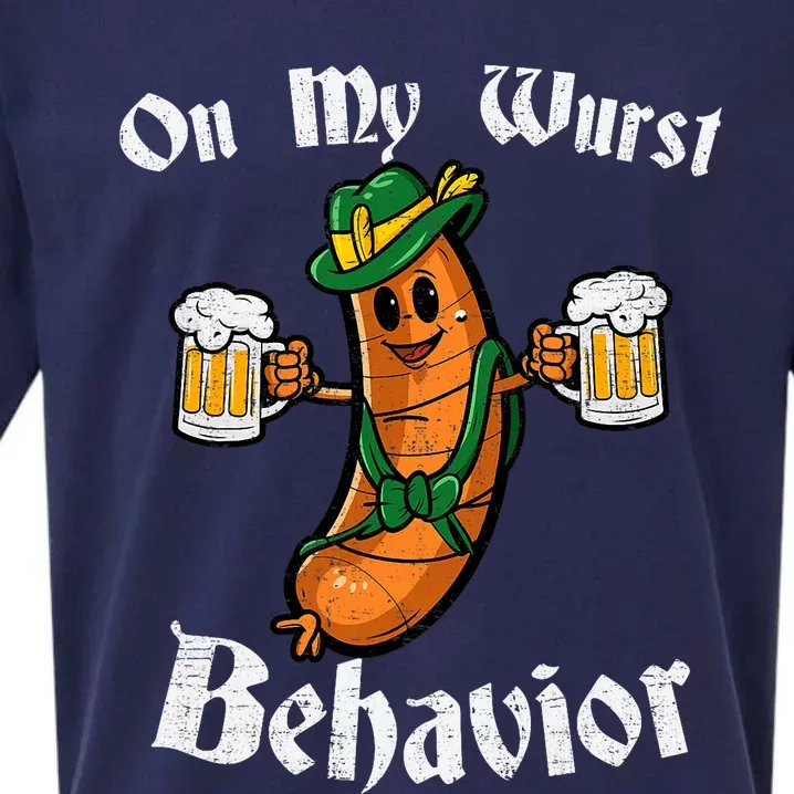 On My Wurst Behavior Funny Bratwurst German Oktoberfest Sueded Cloud Jersey T-Shirt