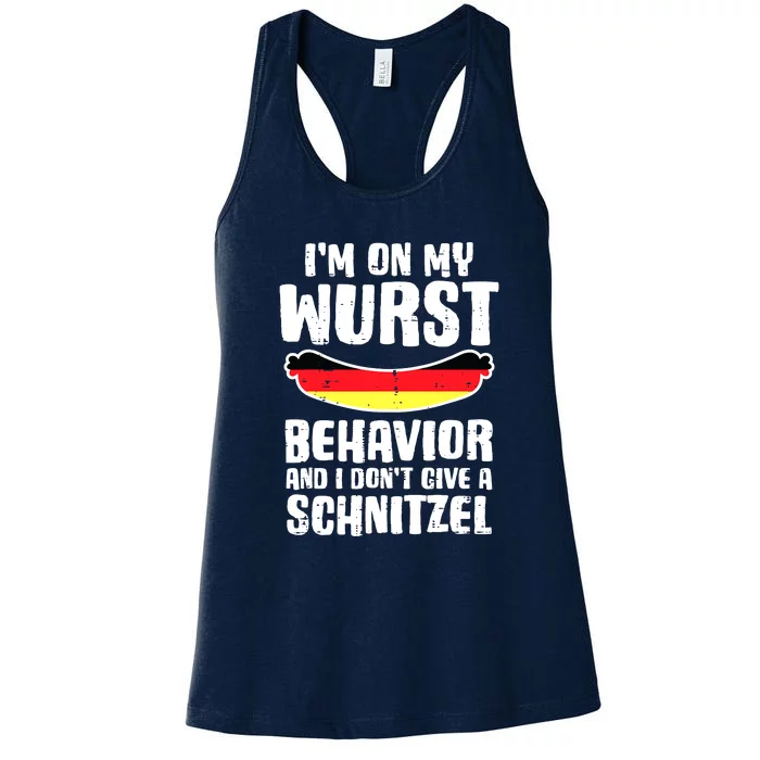 On My Wurst Behavior Dont Give Schnitzel Funny Oktoberfest Women's Racerback Tank