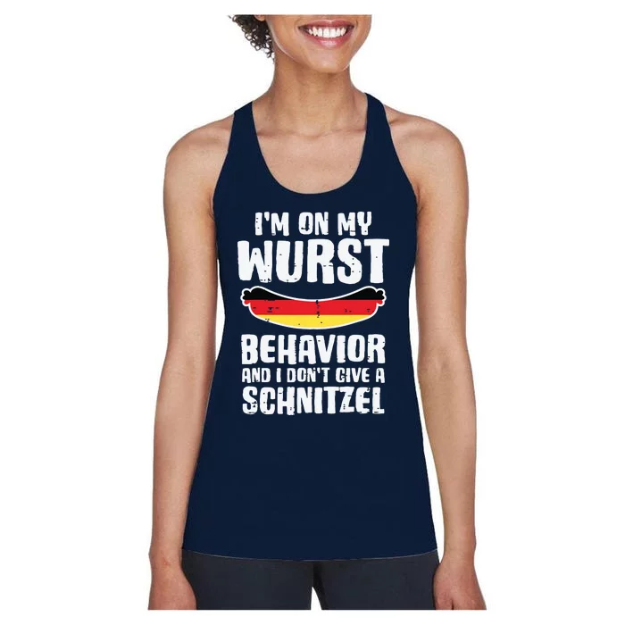 On My Wurst Behavior Dont Give Schnitzel Funny Oktoberfest Women's Racerback Tank