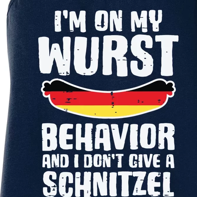 On My Wurst Behavior Dont Give Schnitzel Funny Oktoberfest Women's Racerback Tank