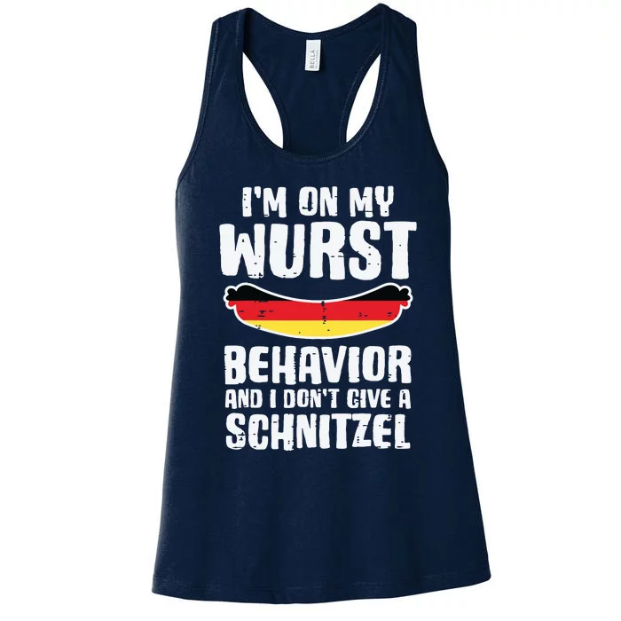 On My Wurst Behavior Dont Give Schnitzel Funny Oktoberfest Women's Racerback Tank