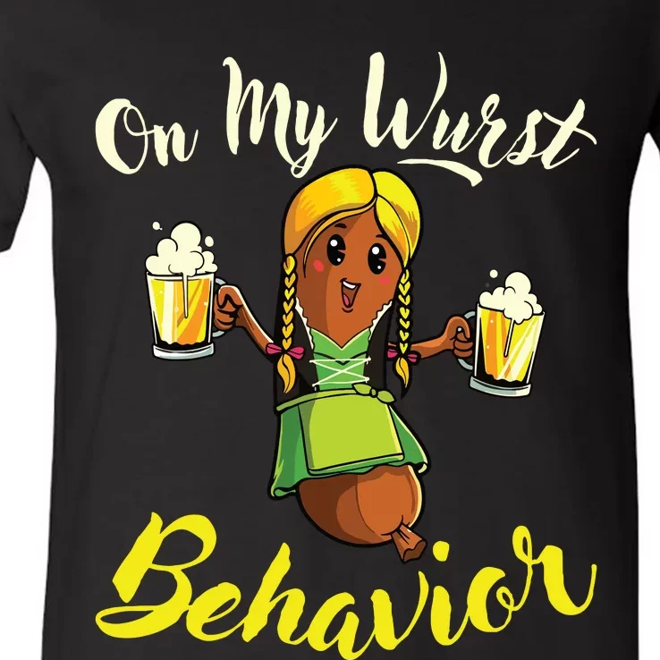 On My Wurst Behavior Funny Bratwurst German Oktoberfest V-Neck T-Shirt