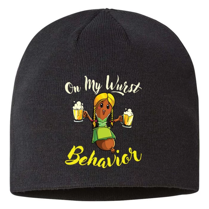 On My Wurst Behavior Funny Bratwurst German Oktoberfest 8 1/2in Sustainable Knit Beanie