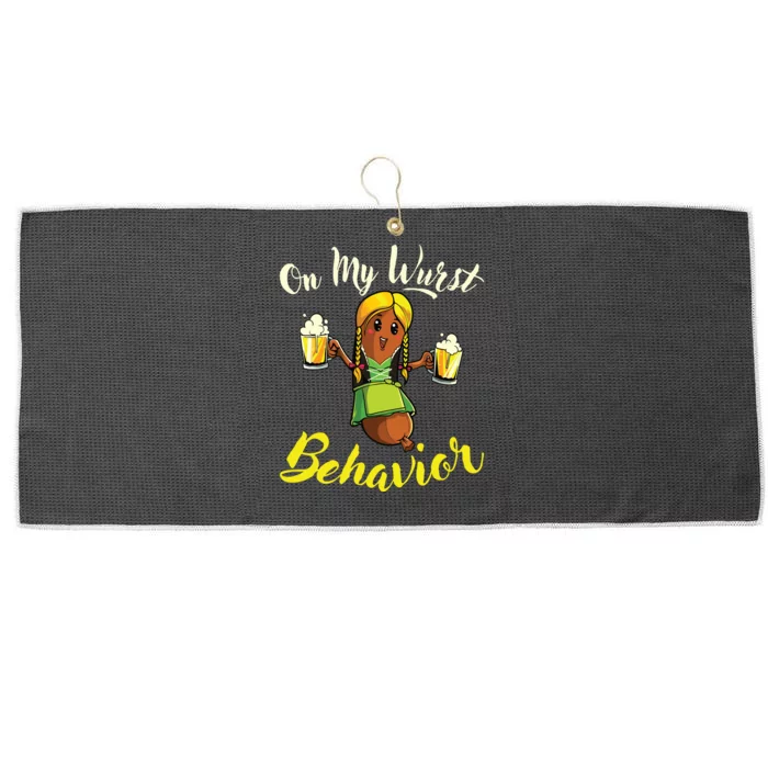 On My Wurst Behavior Funny Bratwurst German Oktoberfest Large Microfiber Waffle Golf Towel