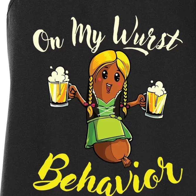 On My Wurst Behavior Funny Bratwurst German Oktoberfest Women's Racerback Tank