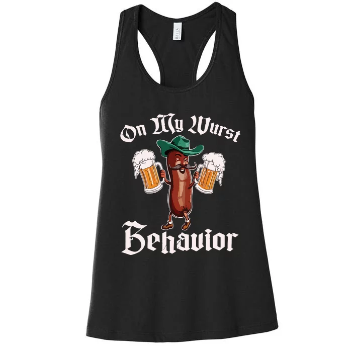 On My Wurst Behavior Funny Oktoberfest Women's Racerback Tank