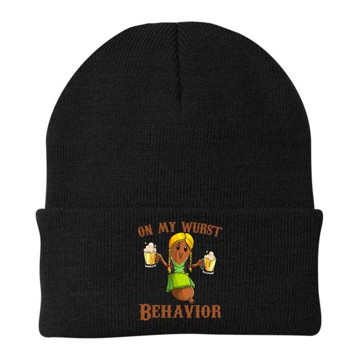 On My Wurst Behavior Bratwurst German Oktoberfest Funny Knit Cap Winter Beanie