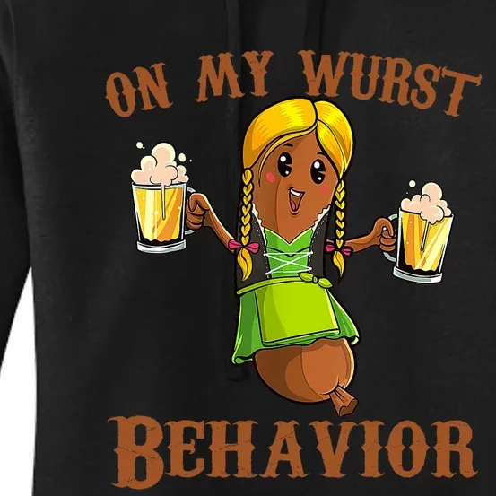 On My Wurst Behavior Bratwurst German Oktoberfest Funny Women's Pullover Hoodie