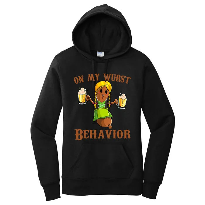 On My Wurst Behavior Bratwurst German Oktoberfest Funny Women's Pullover Hoodie