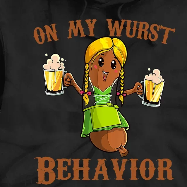 On My Wurst Behavior Bratwurst German Oktoberfest Funny Tie Dye Hoodie