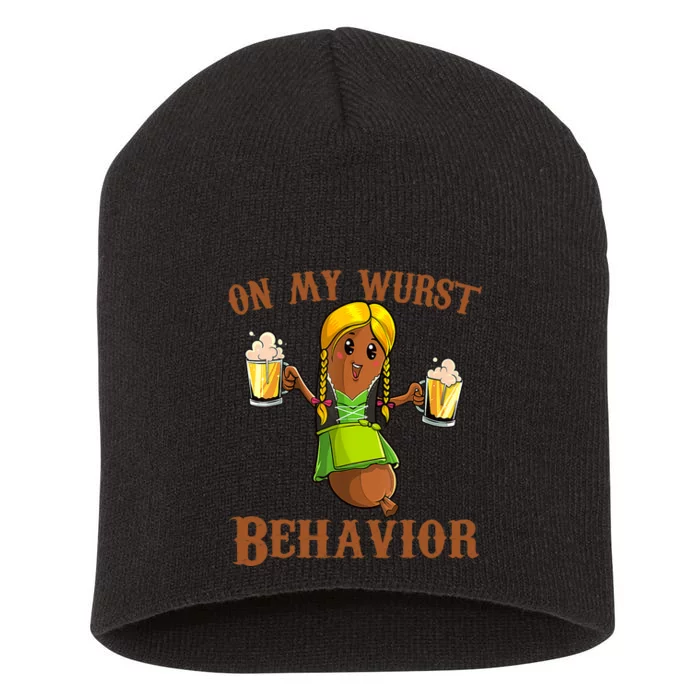 On My Wurst Behavior Bratwurst German Oktoberfest Funny Short Acrylic Beanie