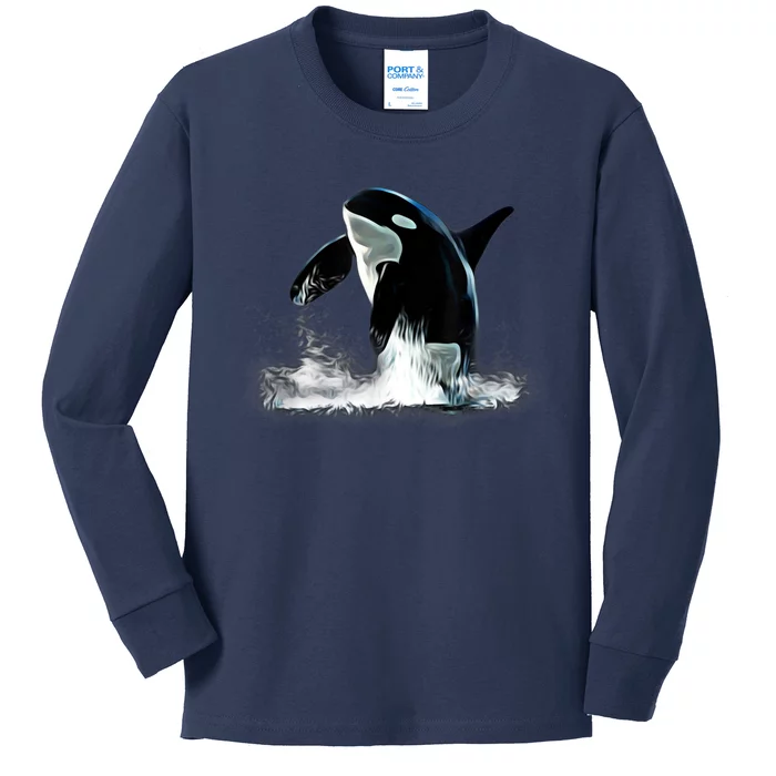 Orca Motif Whale Predator Animals Design Kids Long Sleeve Shirt