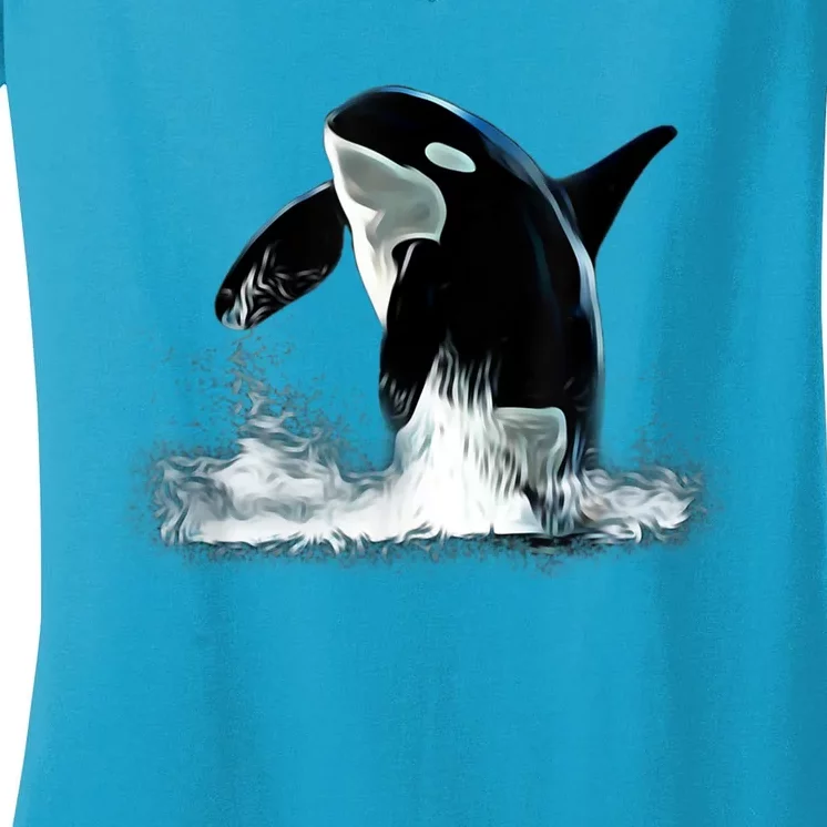 Orca Motif Whale Predator Animals Design Women's V-Neck T-Shirt