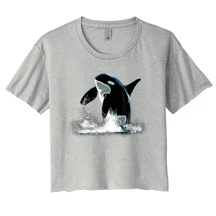 Orca Motif Whale Predator Animals Design Women's Crop Top Tee